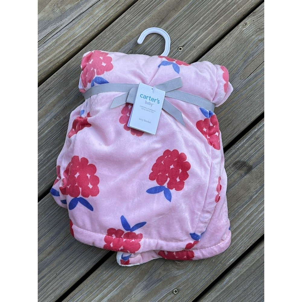 Carter’s Raspberry Baby Blanket Infant Girl Pink And Blue Soft Plush Fle…
